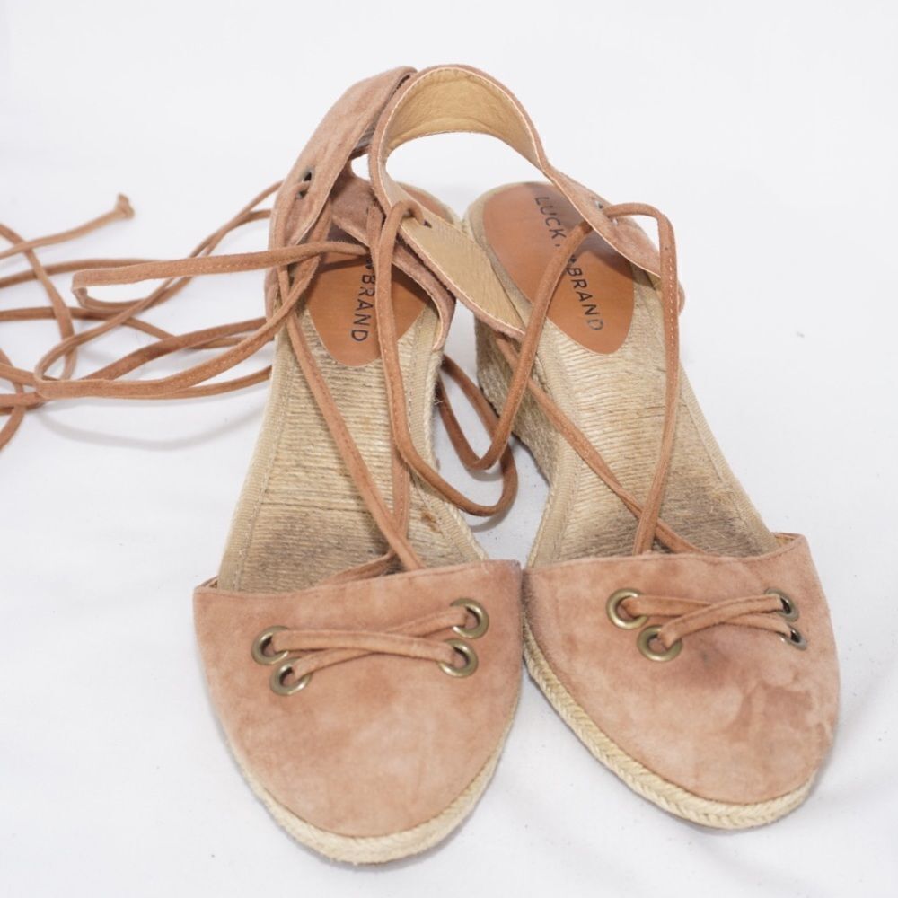 Lucky BrandĀ Keller Suede Espadrille Lace-Up Wedges, Sizeā7 - Picture 4 of 11